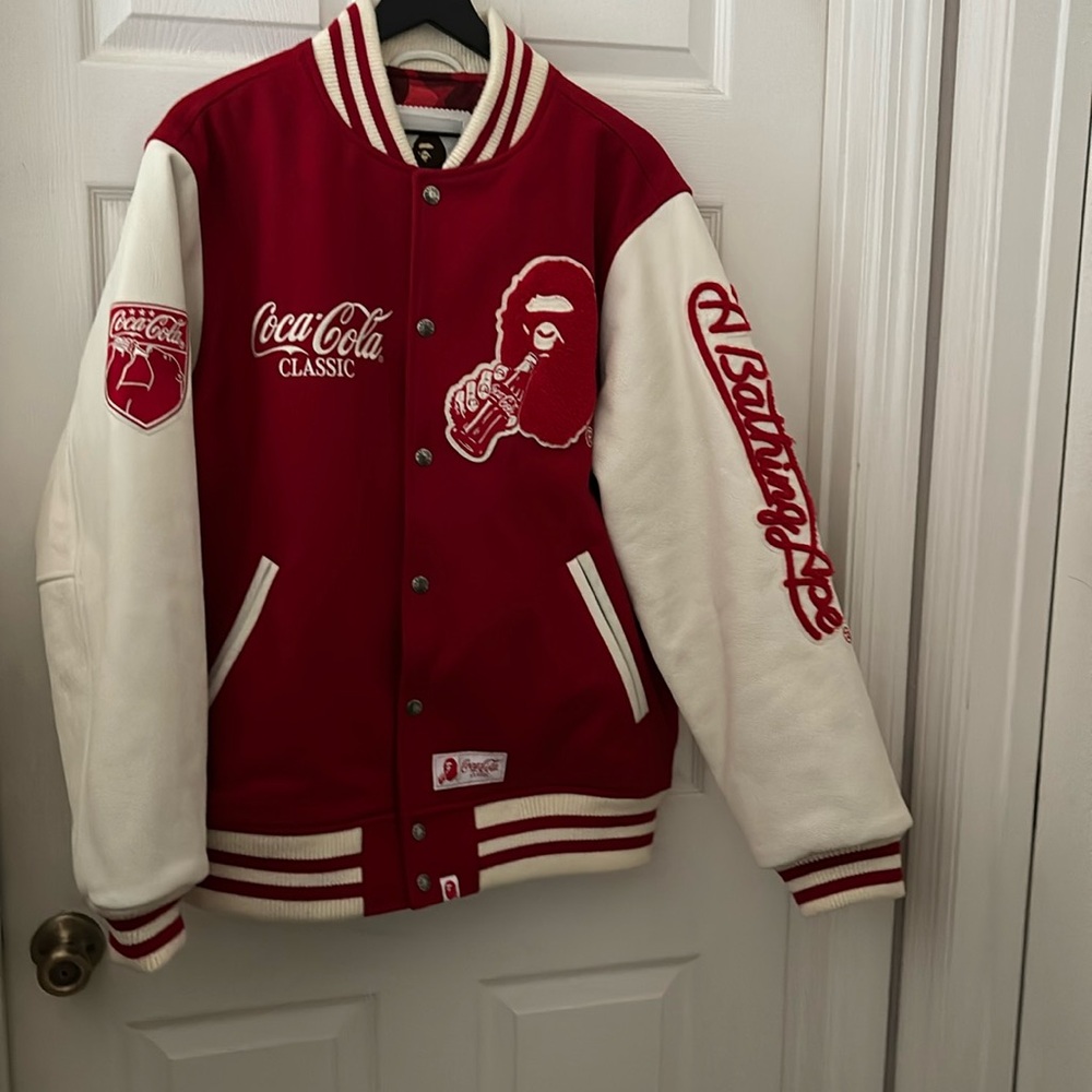 Coca-Cola x A Bathing Ape Red and White Varsity Jacket